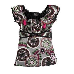 MCM Black Pink Green Psychedelic Boho Y2K Top Womens Small